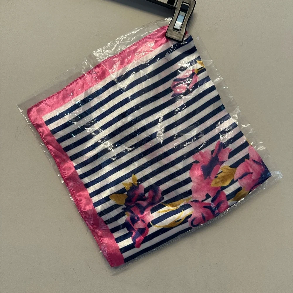 Mysterious New in Bag Unbranded Pink and Blue Striped Floral Scarf